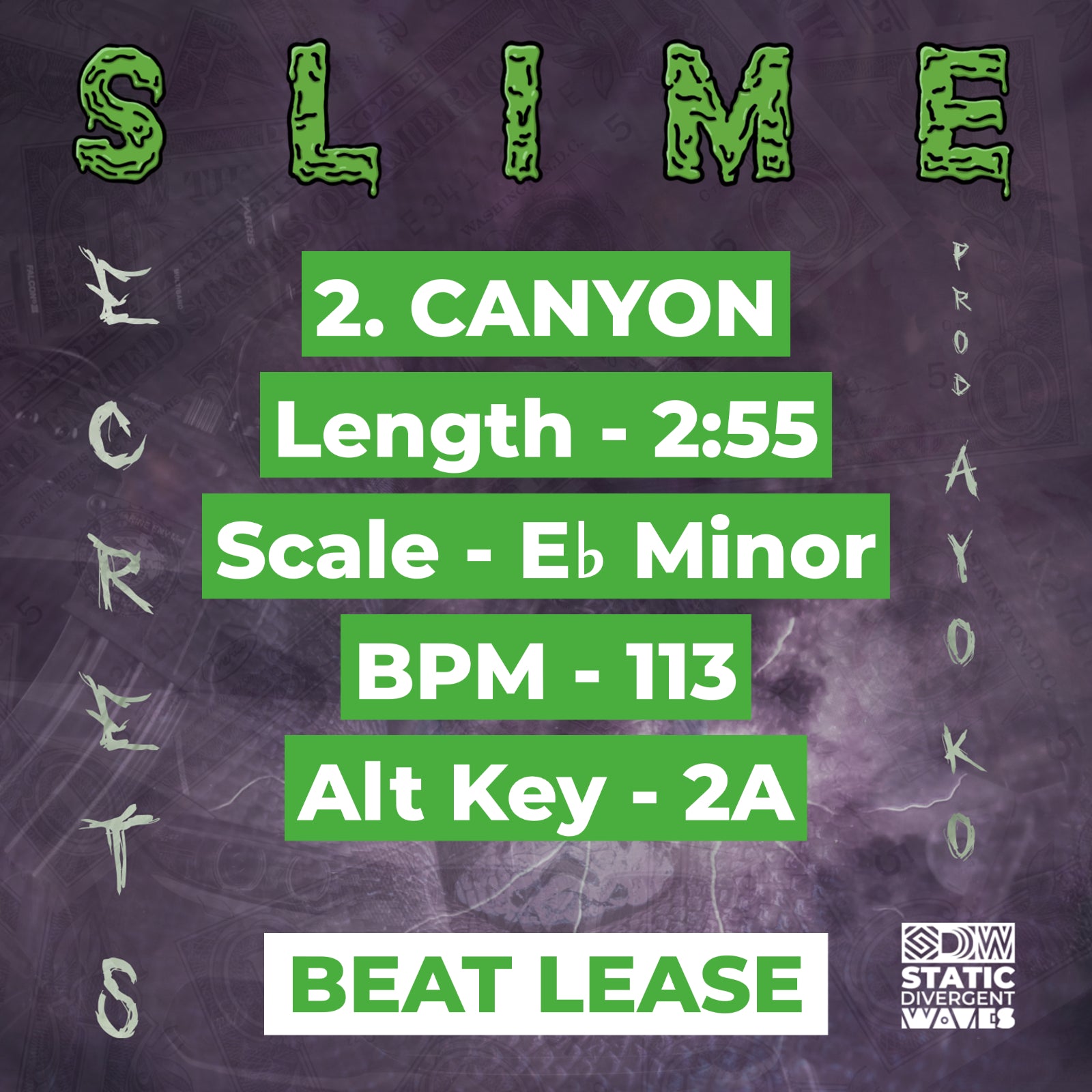 CANYON Beat / Instrumental Lease (113BPM / E♭ Minor) - Slime Secrets Beat Tape (Prod. Ayo KO)
