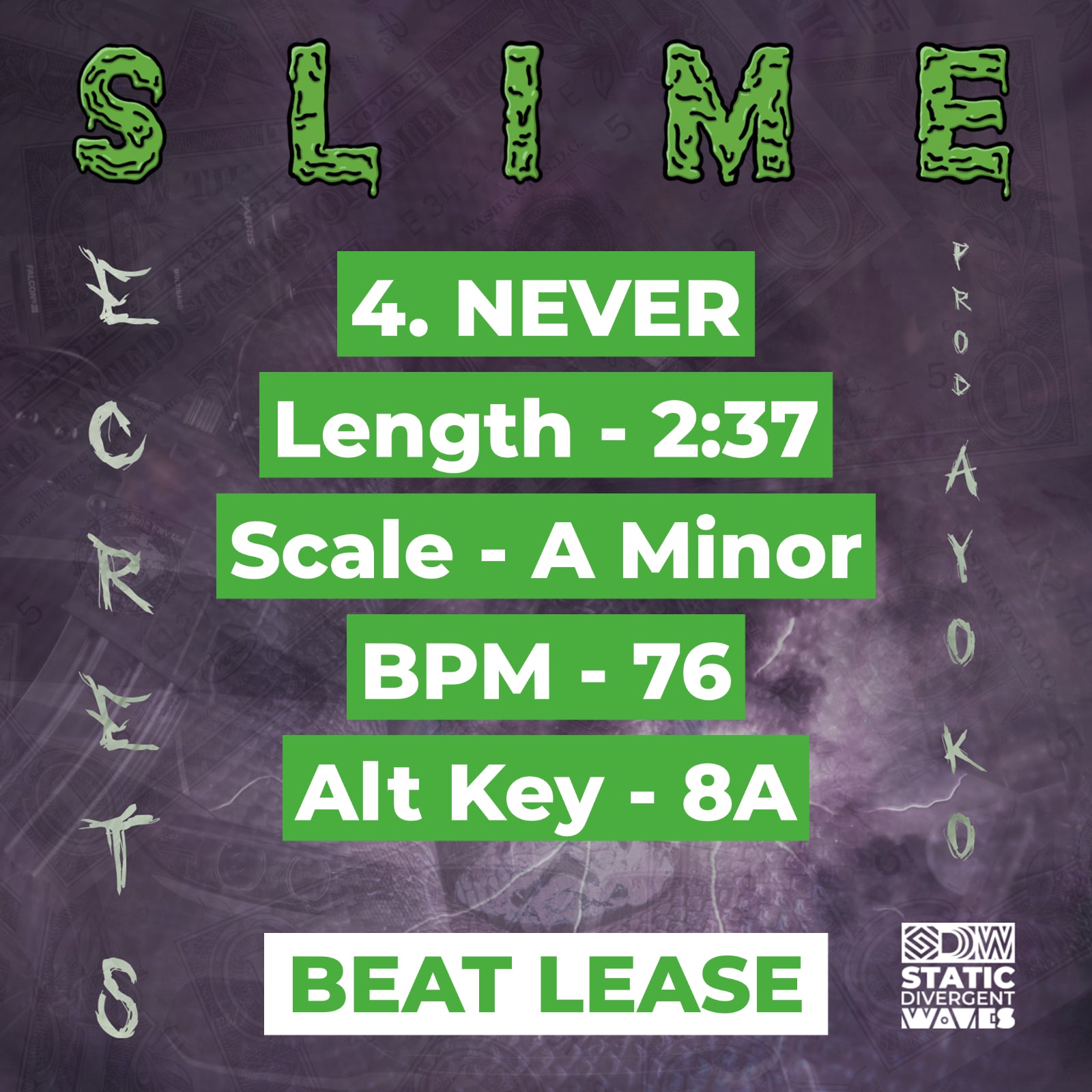 NEVER Beat / Instrumental Lease (76BPM / A Minor) - Slime Secrets Beat Tape (Prod. Ayo KO)