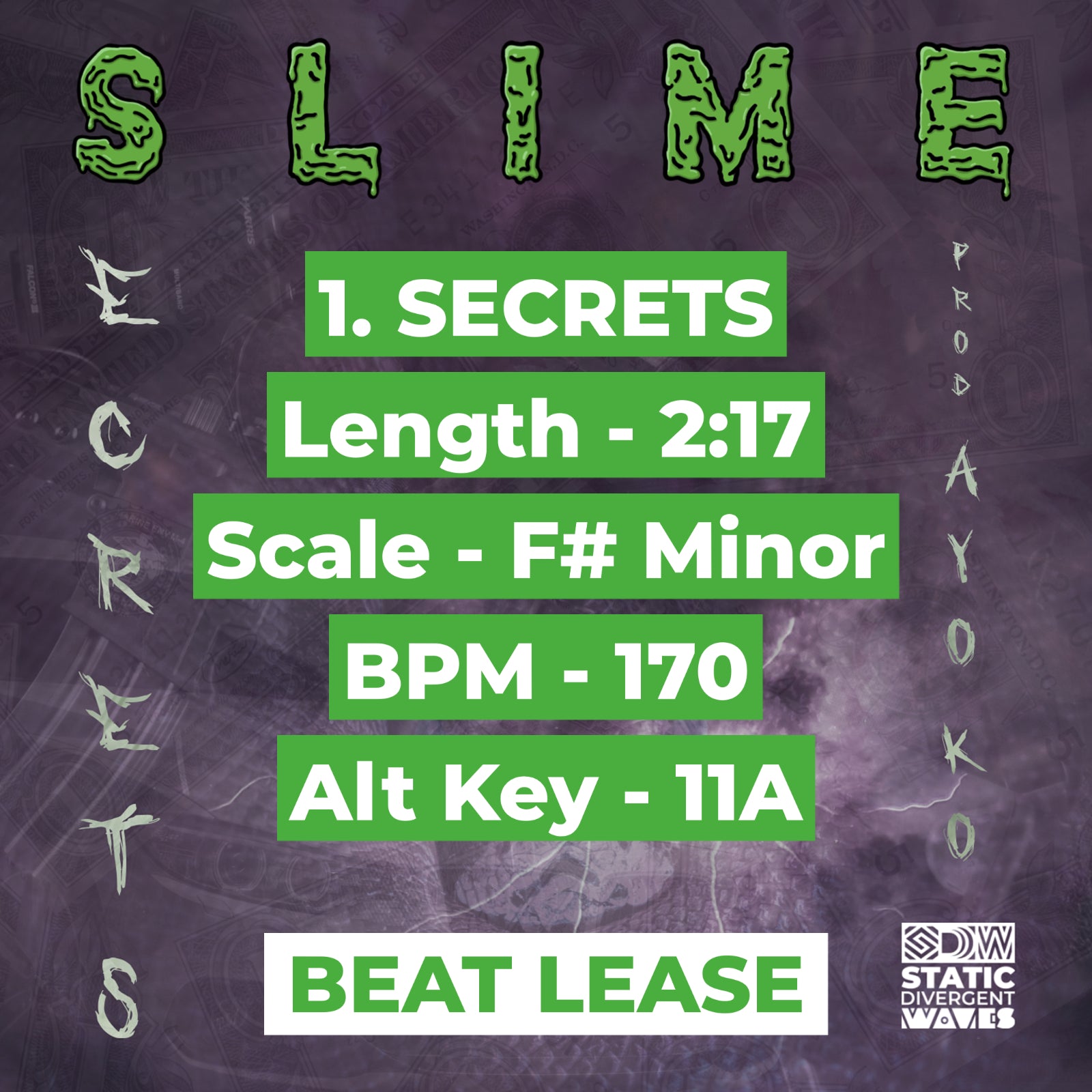 SECRETS Beat / Instrumental Lease (170BPM / F# Minor) - Slime Secrets Beat Tape (Prod. Ayo KO)